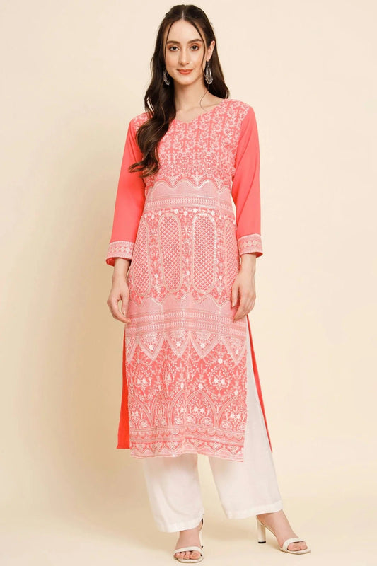 Peach Colour Butter Crepe Kurti KR1111028