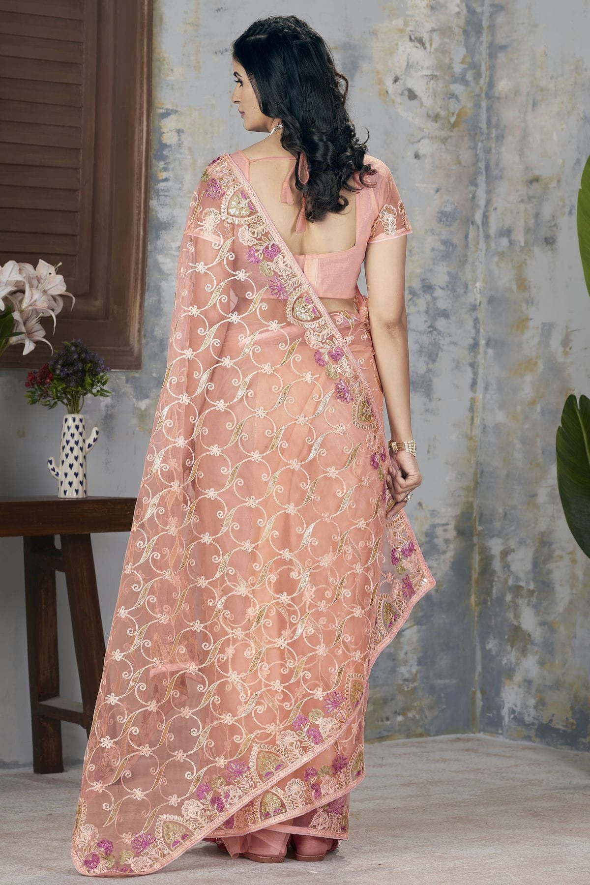 Peach Colour Butterfly Net Designer Saree SD1112564 A
