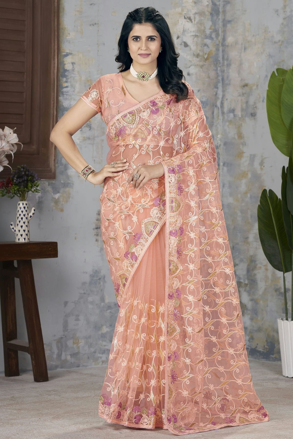 Peach Colour Butterfly Net Designer Saree SD1112564