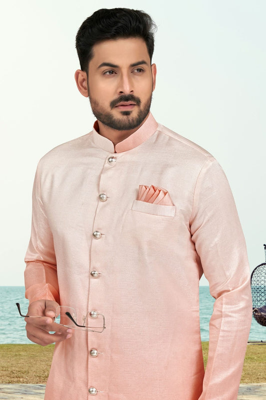 Peach Colour Champion Silk Indo Western Sherwani SH1040497