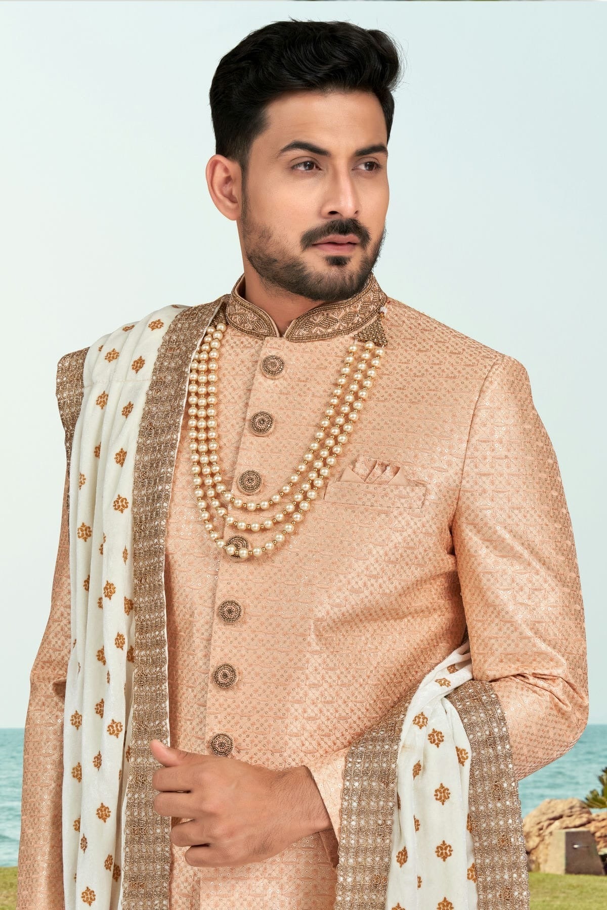 Peach Colour Champion Silk Sherwani SH1040518 A
