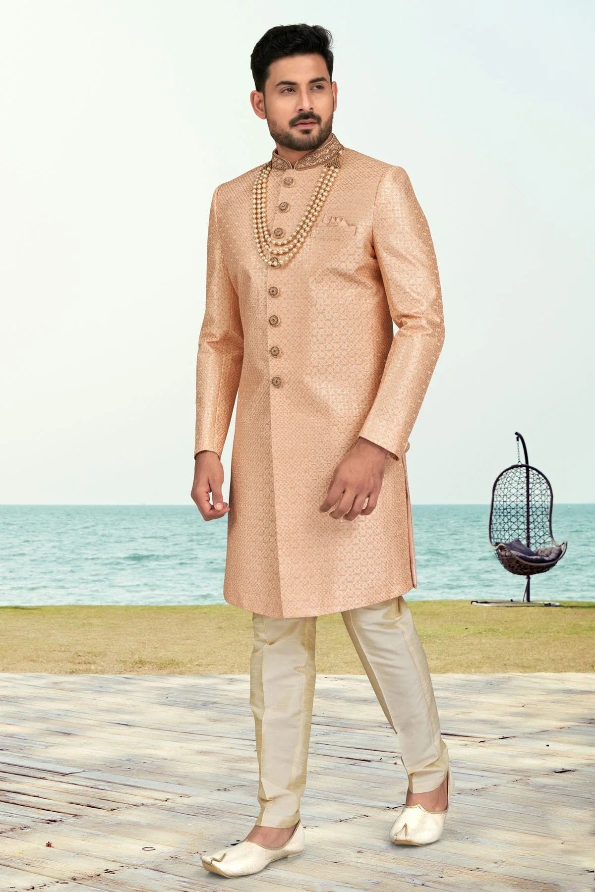 Peach Colour Champion Silk Sherwani SH1040518