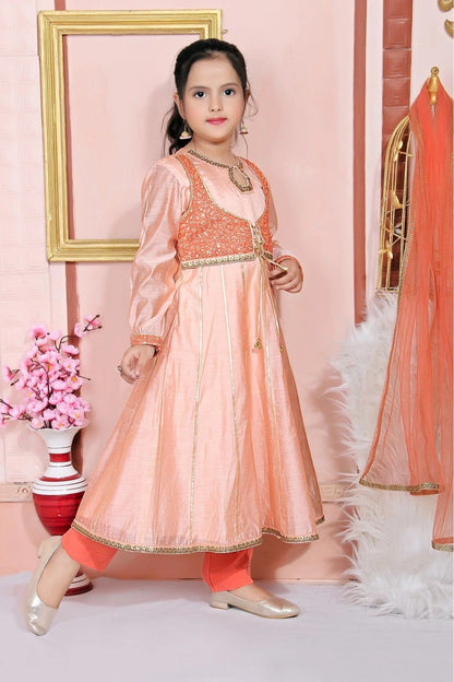 Peach Colour Chanderi Silk Embroidery Anarkali Suit GW1070033 A