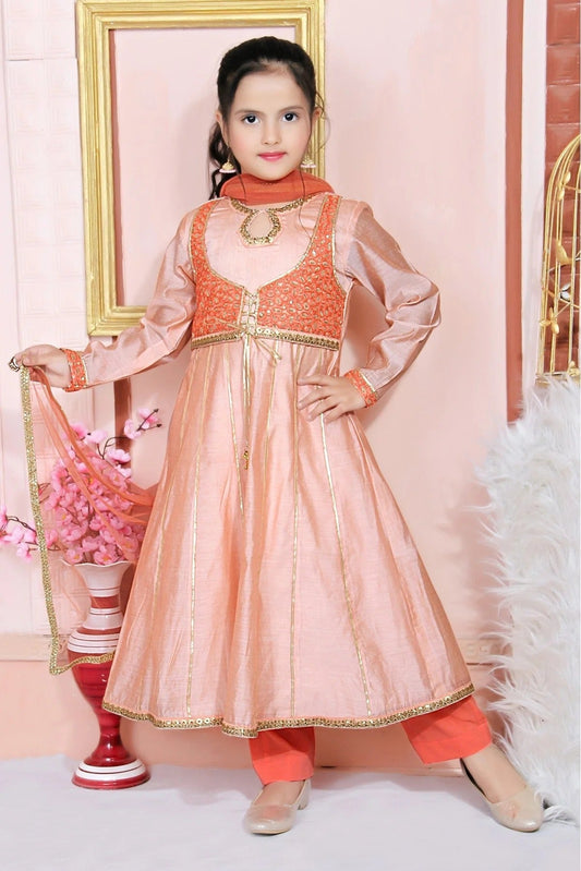 Peach Colour Chanderi Silk Embroidery Anarkali Suit GW1070033