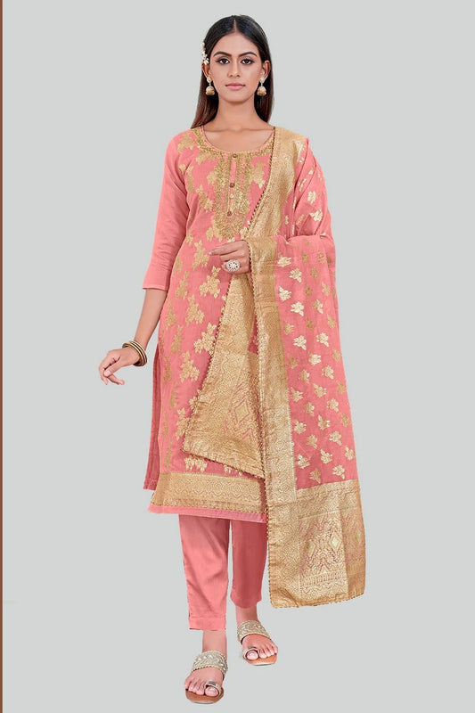Peach Colour Chanderi Silk Pant Style Suit SM1110599