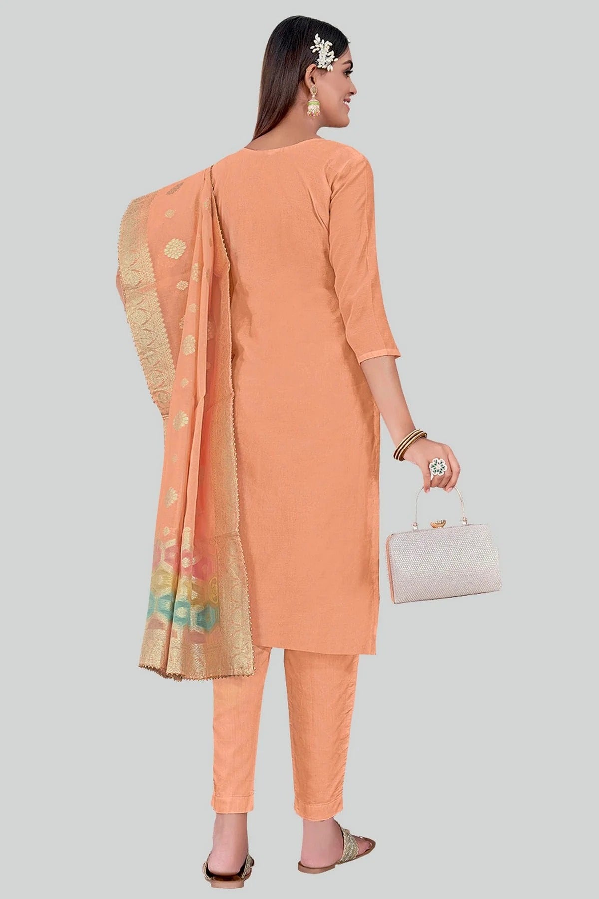 Peach Colour Chanderi Silk Pant Style Suit SM1110617 A