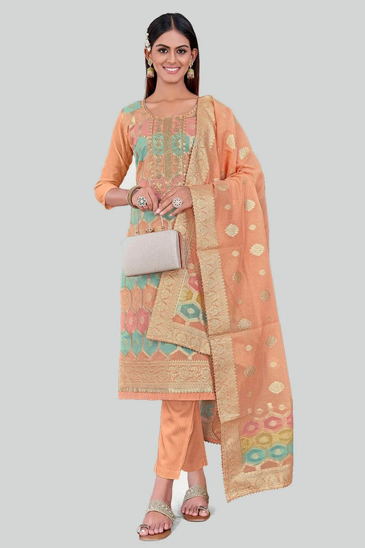 Peach Colour Chanderi Silk Pant Style Suit SM1110617