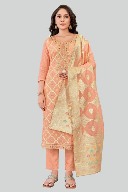Peach Colour Chanderi Silk Pant Style Suit SM1110619