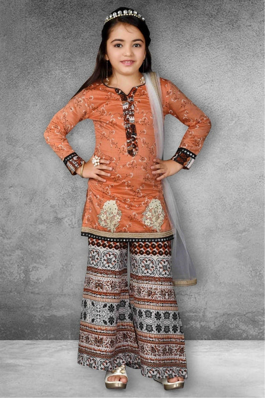 Peach Colour Chanderi Silk Printed Sharara Suit GW1070052