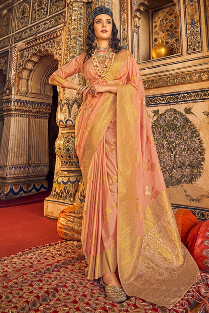 Peach Colour Chinon Georgette Woven Work Saree SD1290085