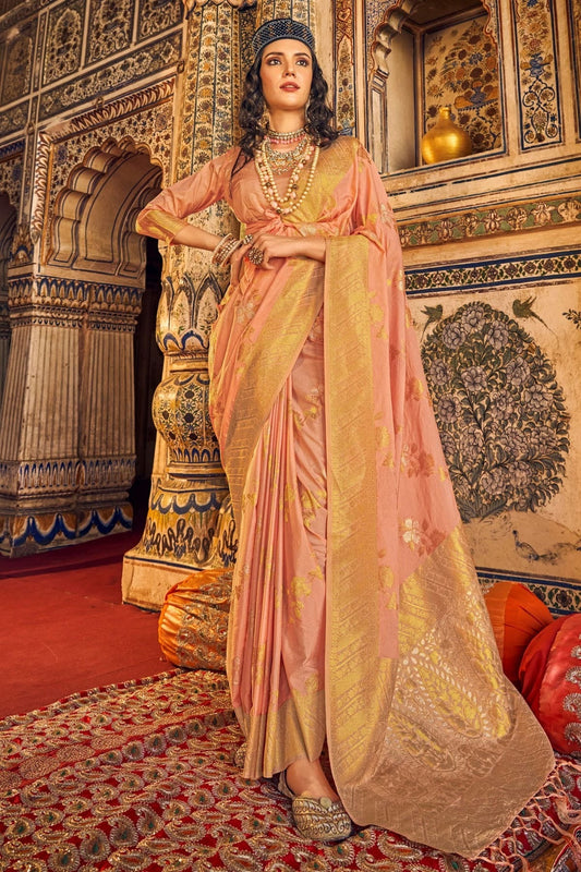 Peach Colour Chinon Georgette Woven Work Saree SD1290085