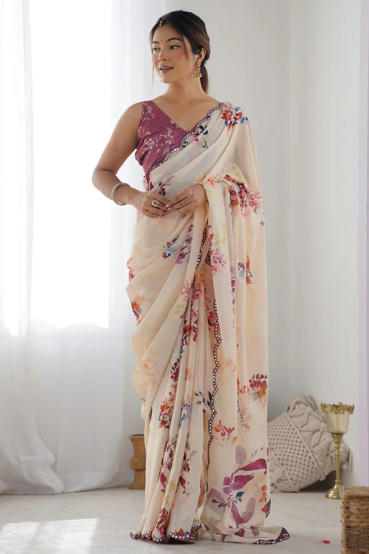 Peach Colour Chinon Printed Saree SD1112082