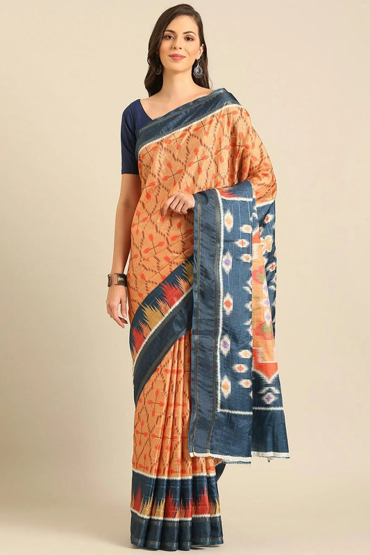 Peach Colour Cotton Manipuri Patola Handloom Saree SD1102458