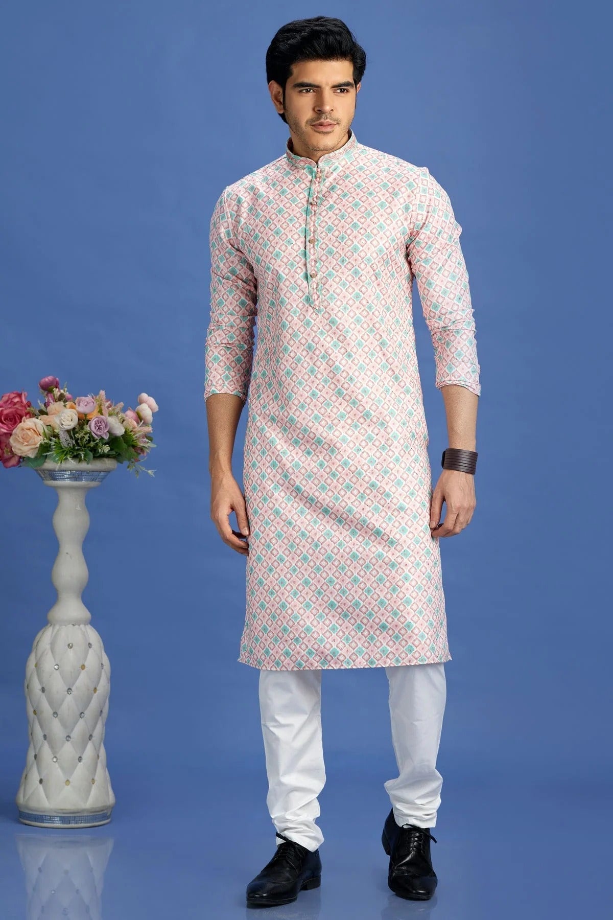 Peach Colour Cotton Pintex Work Kurta Pajama KP1230164 A