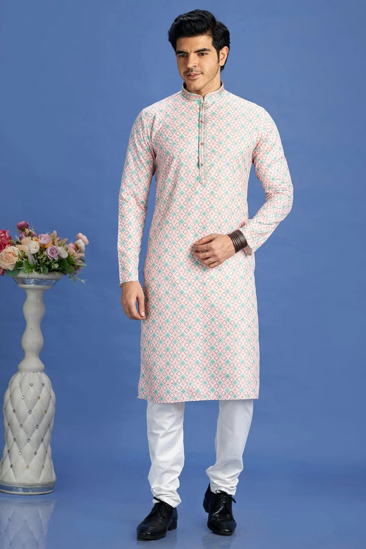 Peach Colour Cotton Pintex Work Kurta Pajama KP1230164
