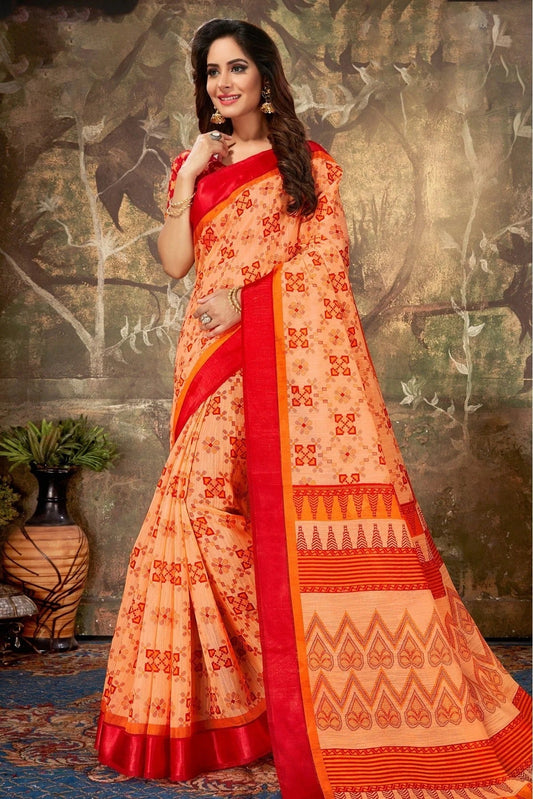Peach Colour Cotton Printed Saree SD1100767