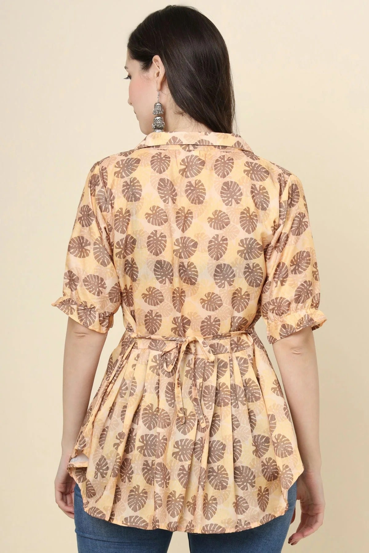 Peach Colour Cotton Printed Work Readymade Top TP1110777 A