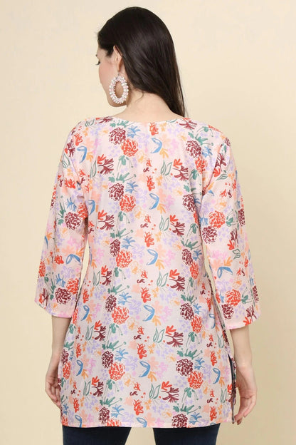 Peach Colour Cotton Printed Work Readymade Top TP1110779 A