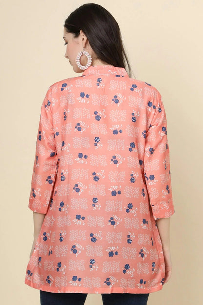 Peach Colour Cotton Printed Work Readymade Top TP1110785 A