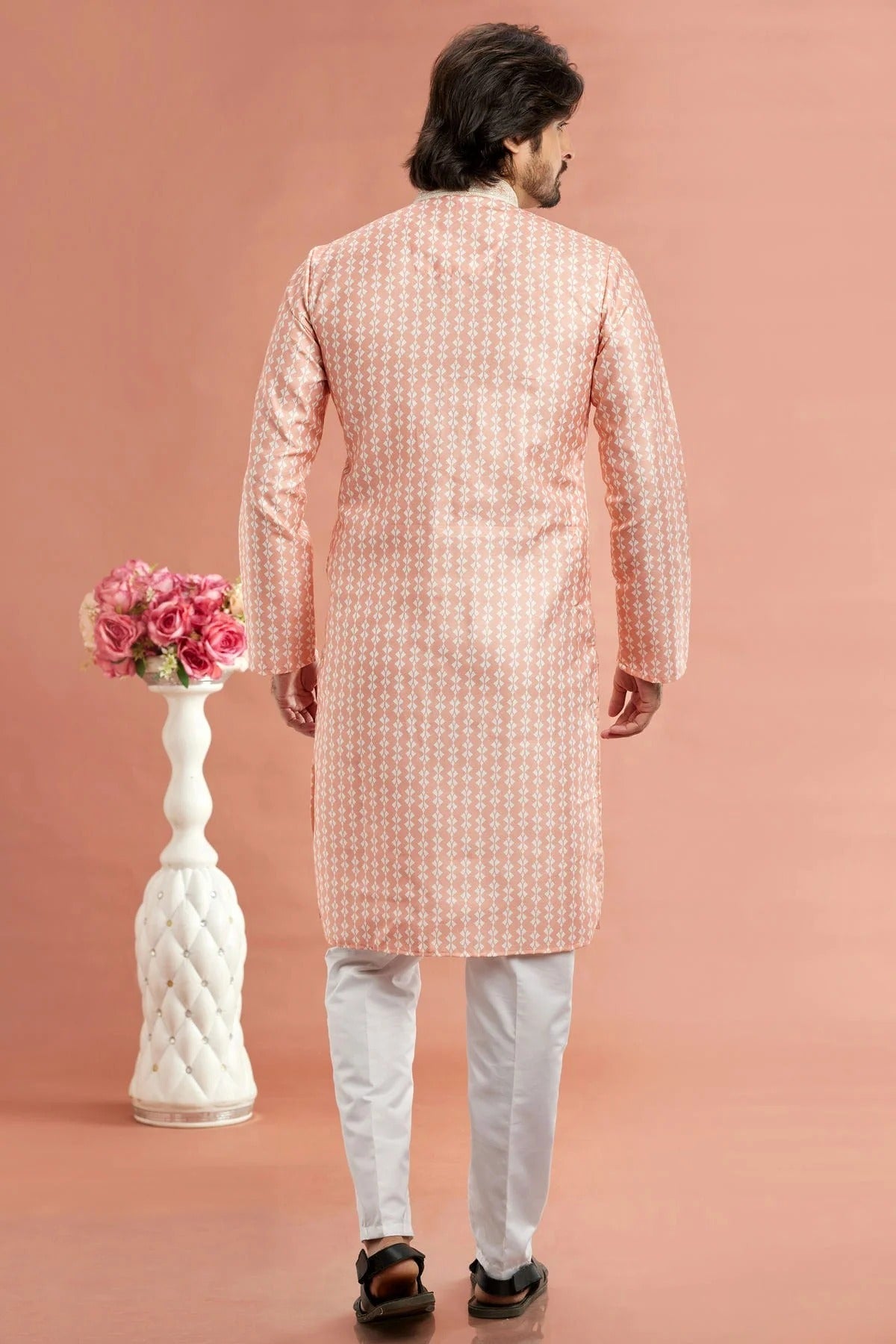 Peach Colour Cotton Thread Work Kurta Pajama KP1230169 B