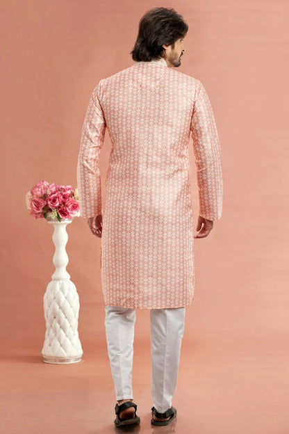 Peach Colour Cotton Thread Work Kurta Pajama KP1230169 B