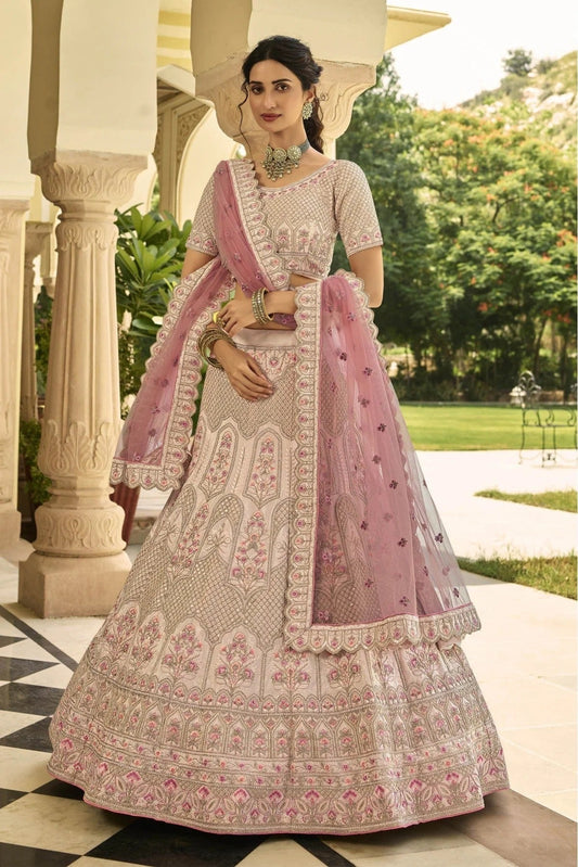 Peach Colour Crepe Embroidery Lehenga Choli LC1080320