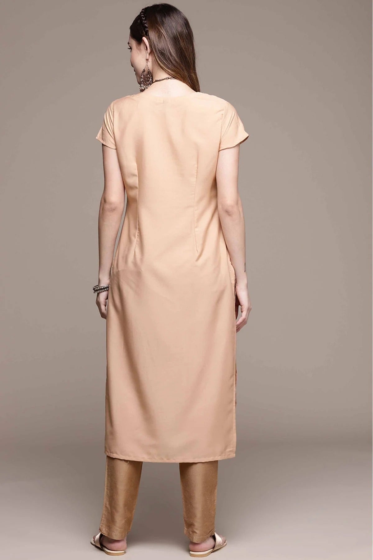 Peach Colour Crepe Foil Print Kurti KR1060234 A