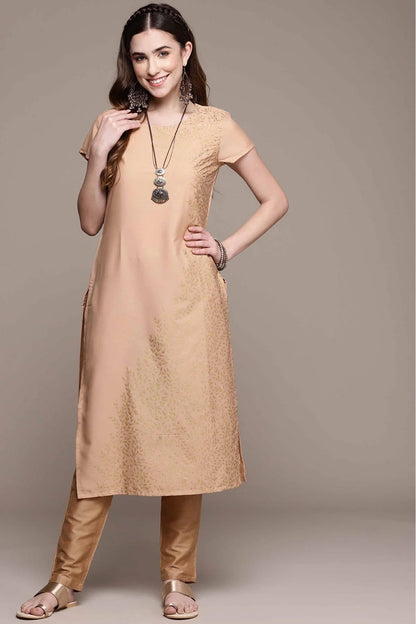 Peach Colour Crepe Foil Print Kurti KR1060234