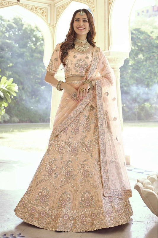Peach Colour Crepe Sequins Work Lehenga Choli LC1080607
