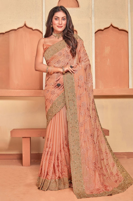Peach Colour Crepe Silk Designer Saree LC1121506