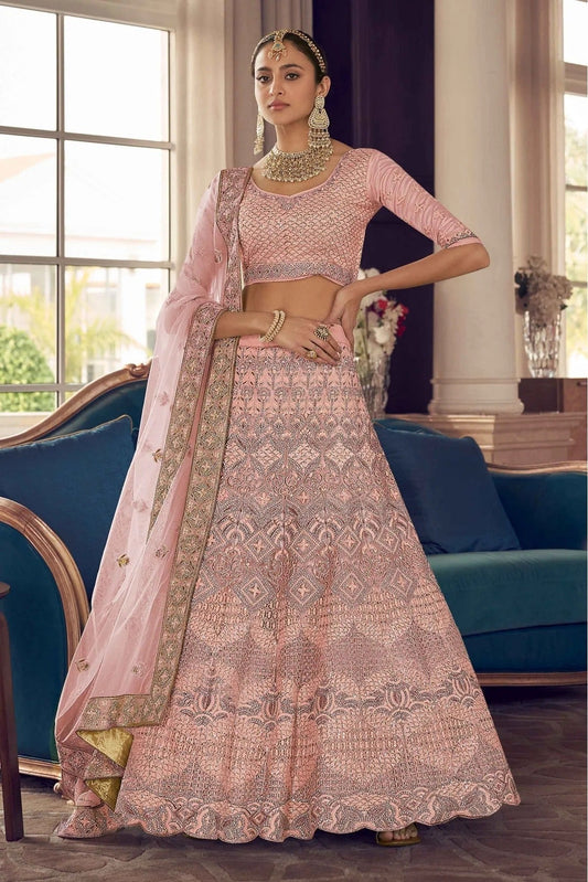 Peach Colour Crepe Thread Work Lehenga Choli LC1080168