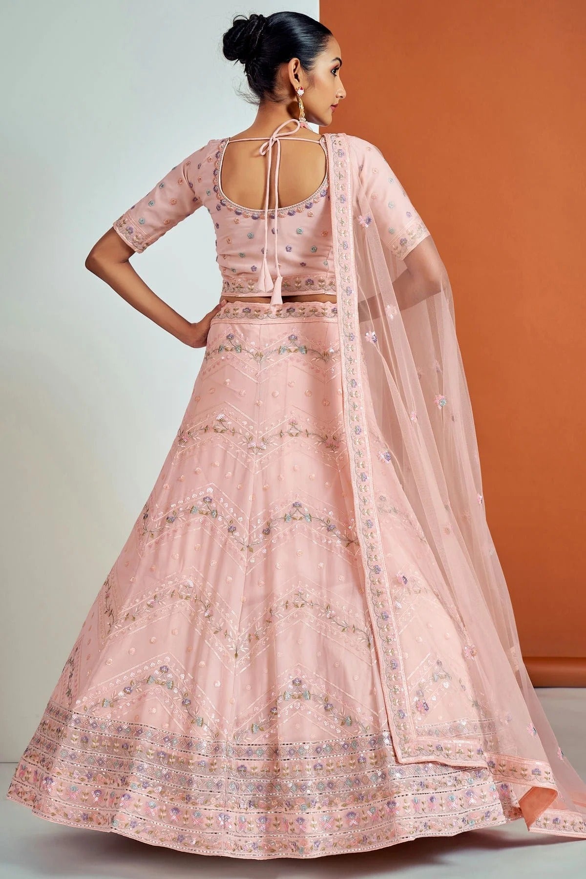 Peach Colour Embroidery Georgette Lehenga Choli LD1080675 A