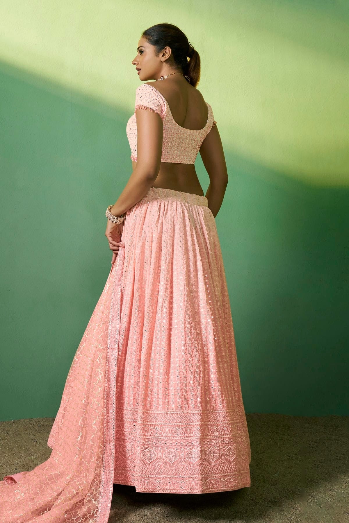 Peach Colour Embroidery Georgette Lehenga Choli LD1080781 A