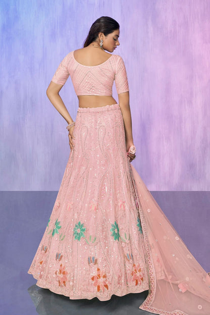 Peach Colour Embroidery Net Lehenga Choli LD1080740 A