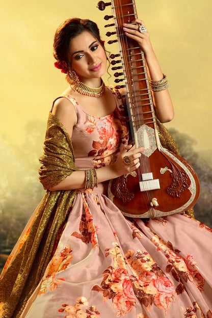 Peach Colour Embroidery Organza Lehenga Choli LD1080681 A