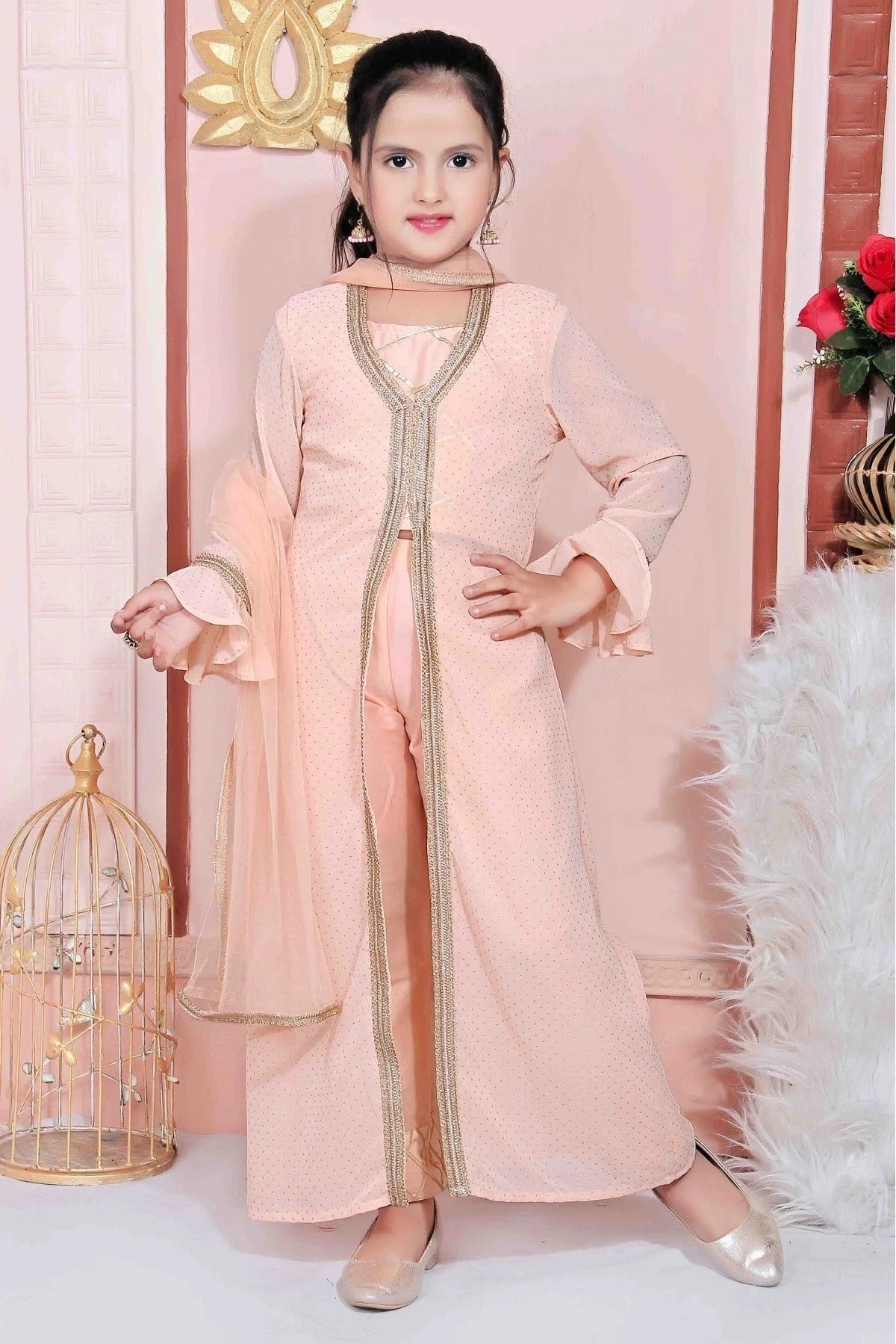 Peach Colour Faux Georgette Party Wear Pant Style Suit GW1070023