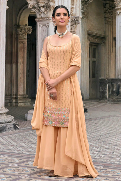 Peach Colour Faux Georgette Sharara Suit SM1140047
