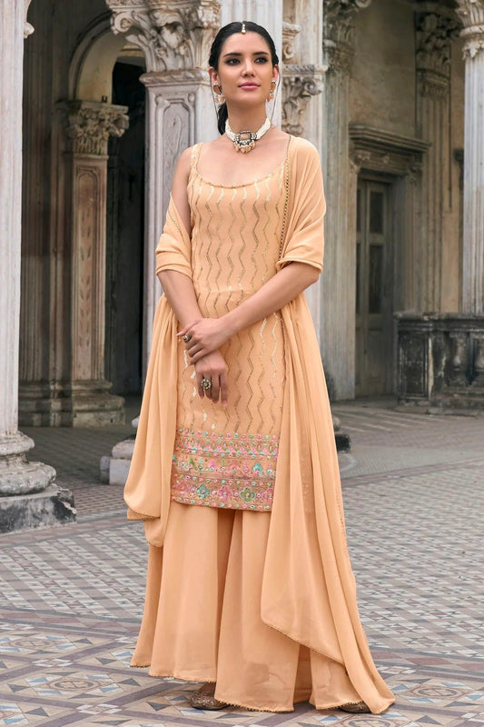 Peach Colour Faux Georgette Sharara Suit SM1140047