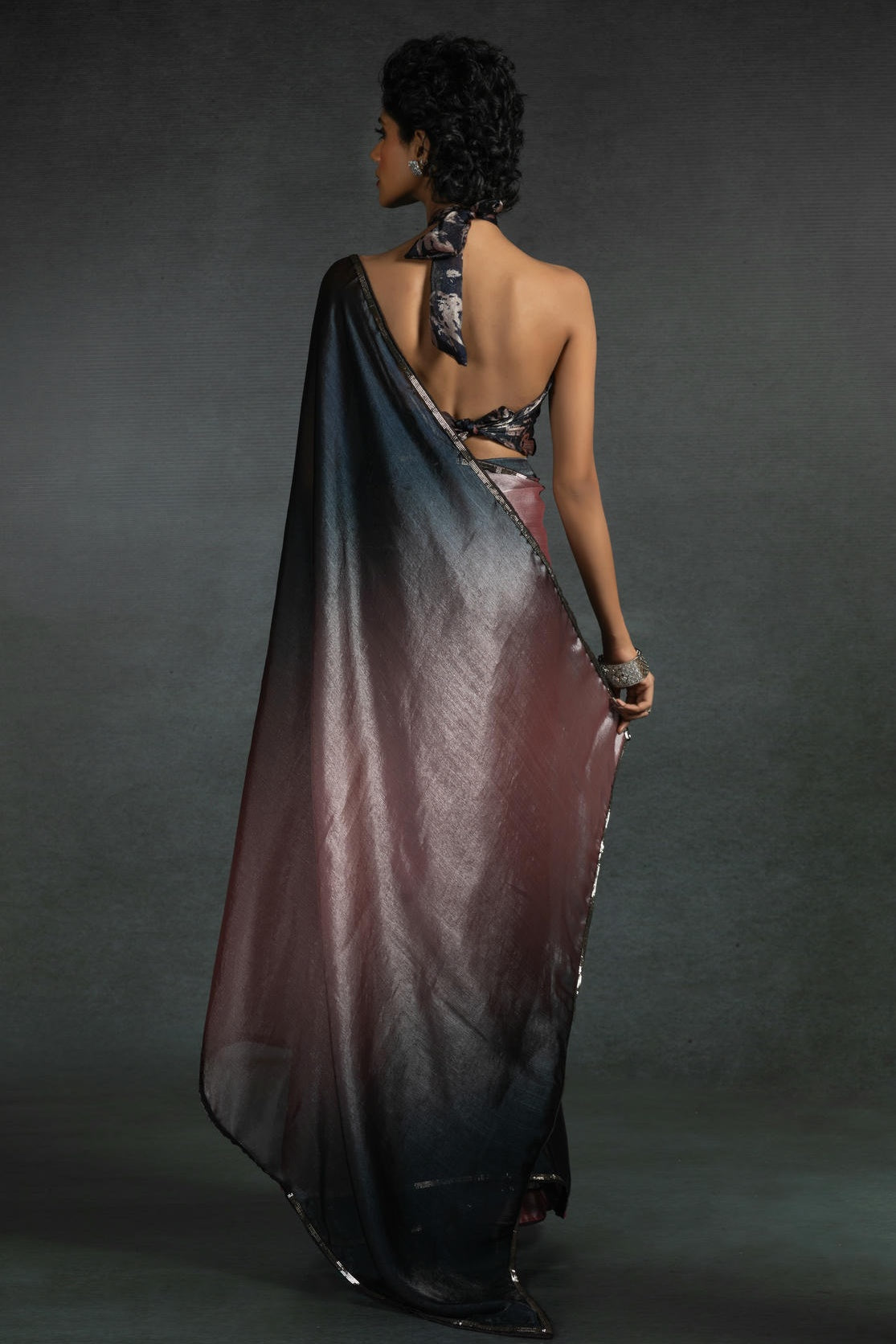 Peach Colour Fendi Satin Silk Ready To Wear Saree
