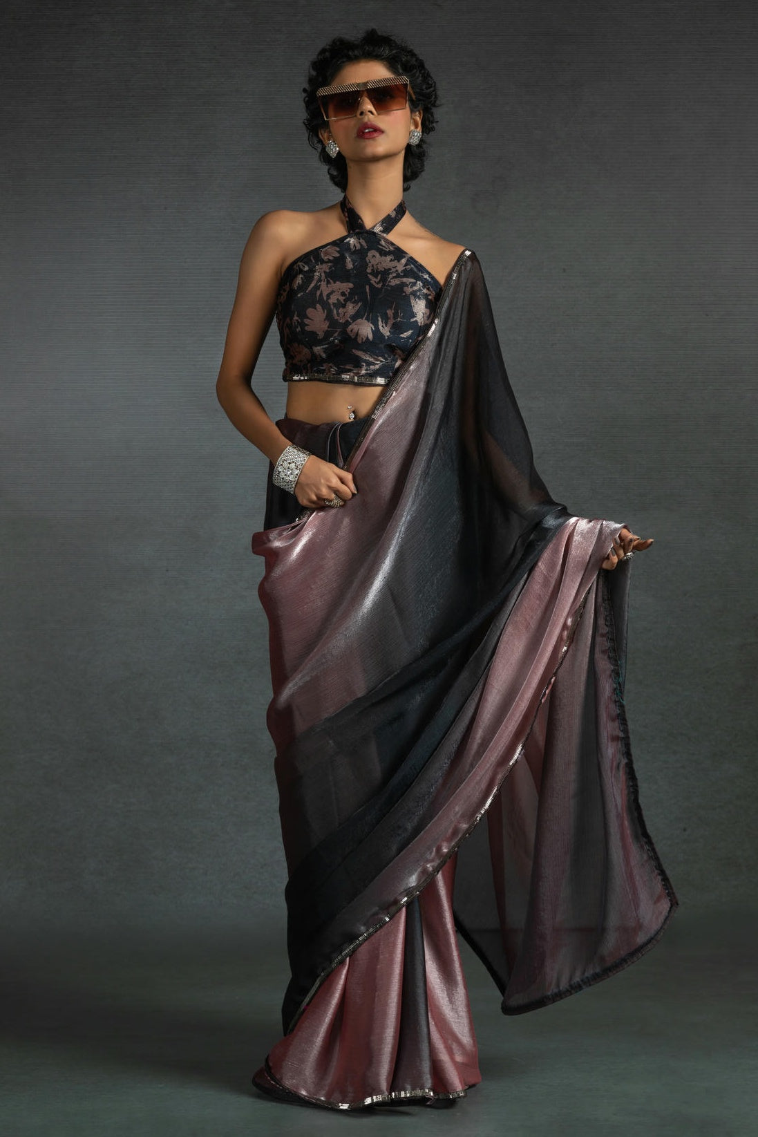 Peach Colour Fendi Satin Silk Ready To Wear Saree