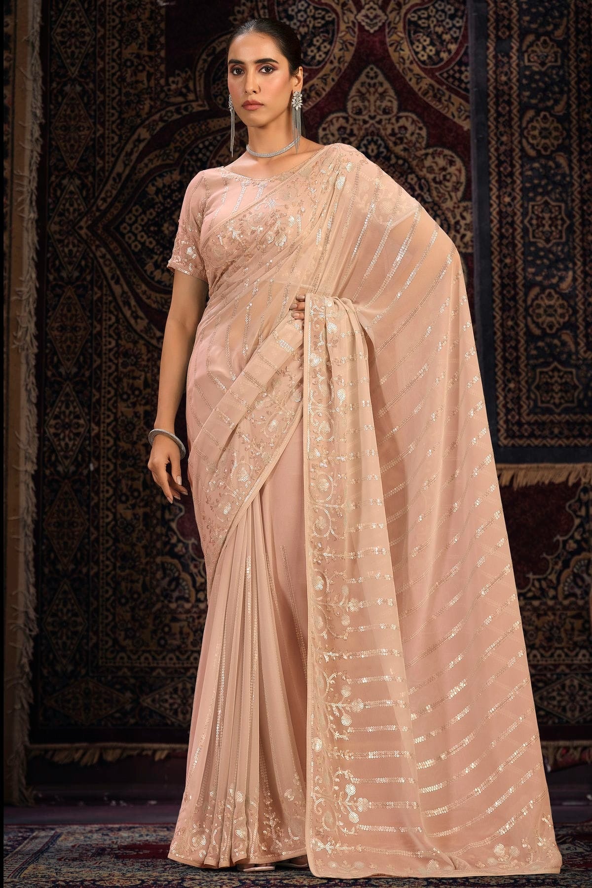 Peach Colour Georgette Designer Saree SD1080881