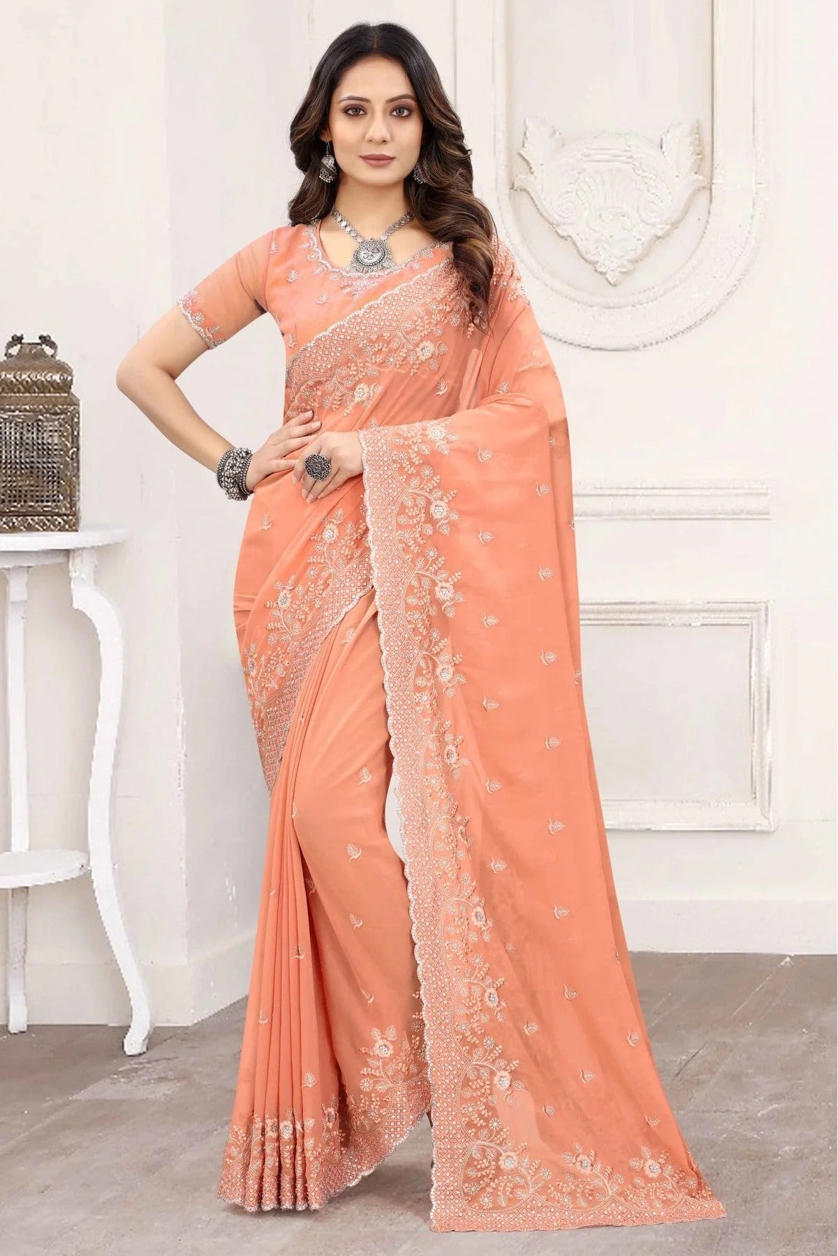 Peach Colour Georgette Designer Saree SD1120853