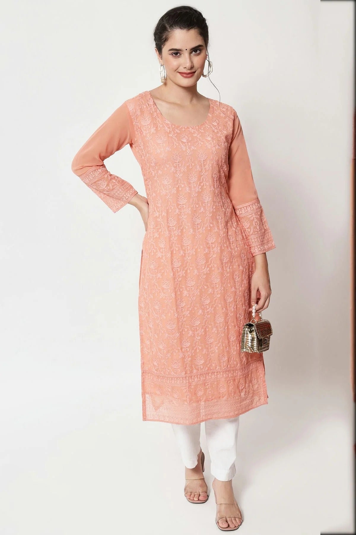 Peach Colour Georgette Kurti KR1111286