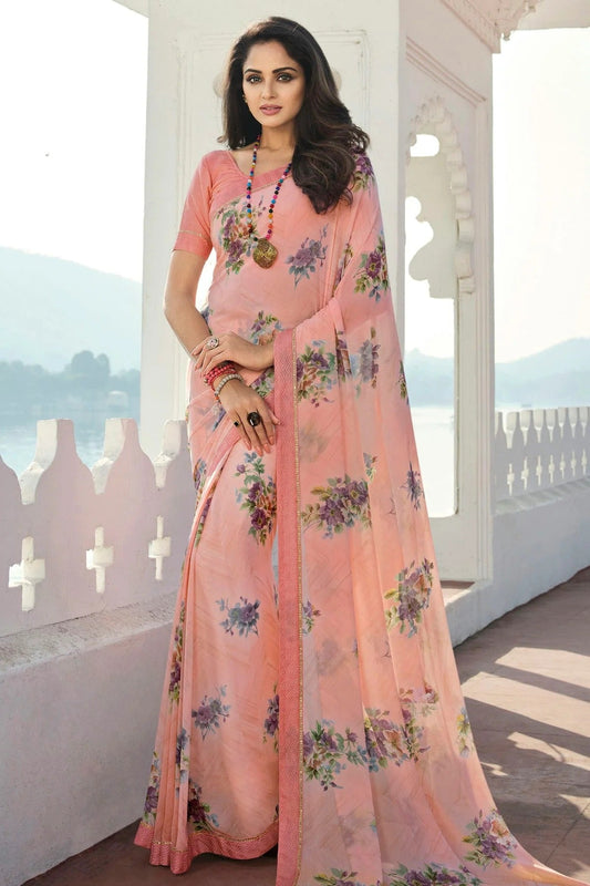 Peach Colour Georgette Printed Saree SD1180078