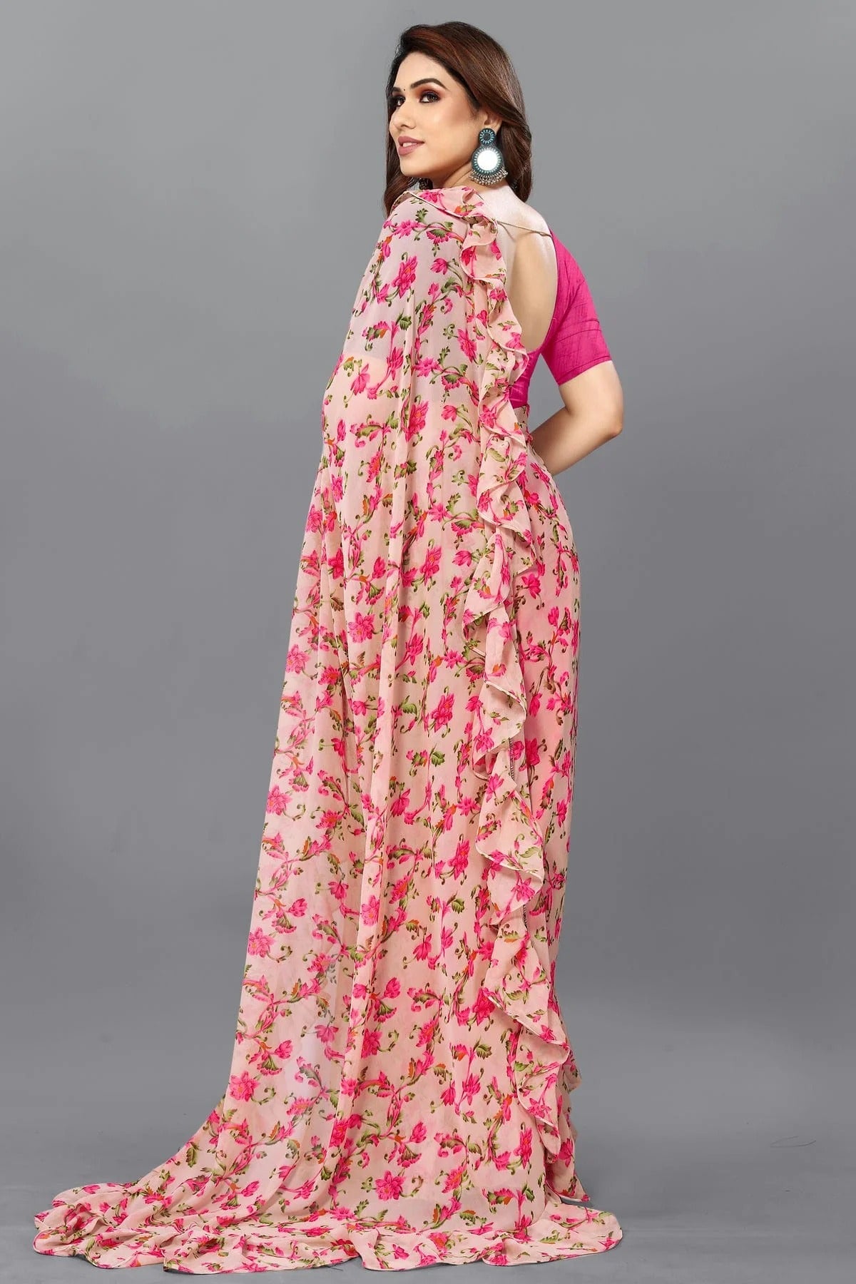 Peach Colour Georgette Ruffle Saree SD1180114 A
