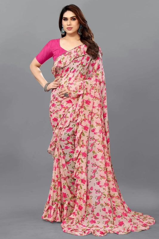 Peach Colour Georgette Ruffle Saree SD1180114