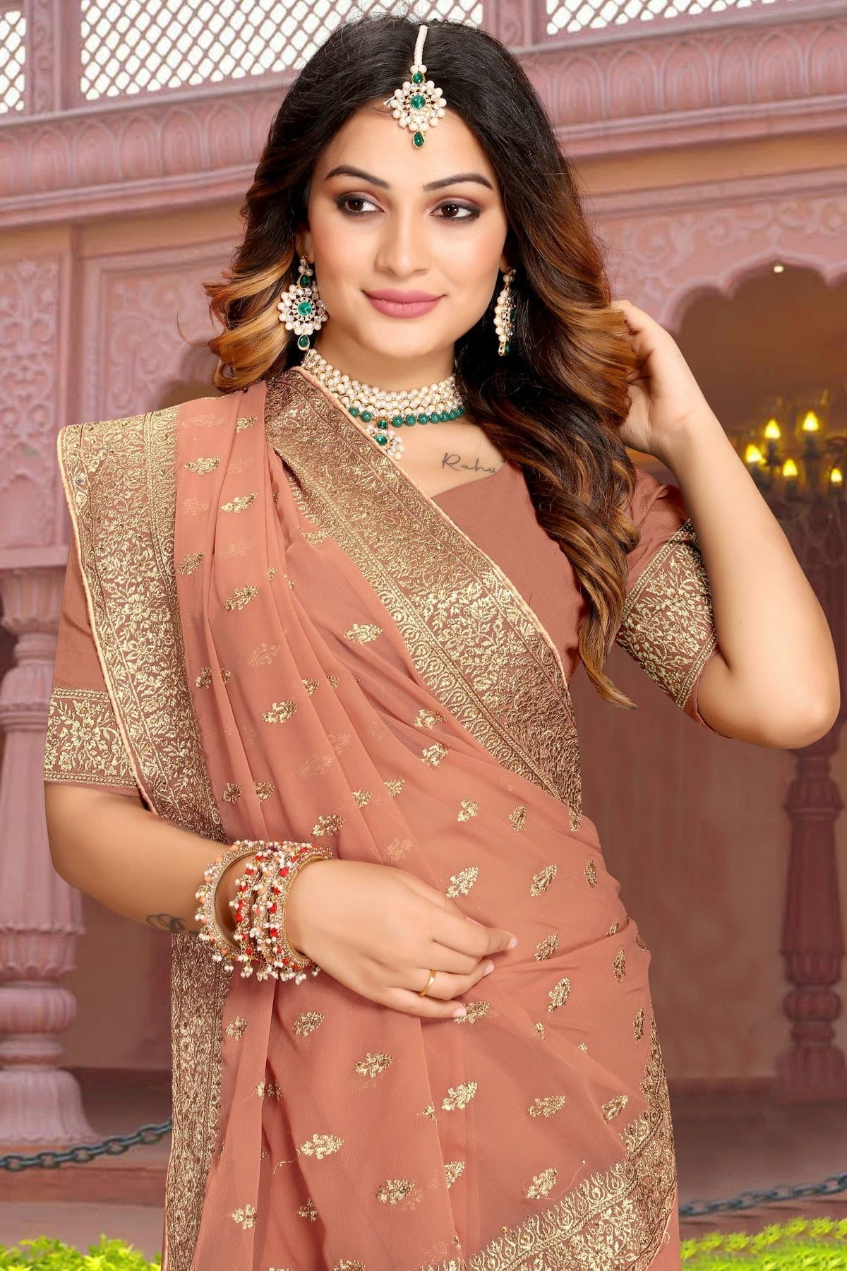 Peach Colour Georgette Saree SD1090868 A_89a8f9bd e5d2 44fc af7b f6325b8200ad
