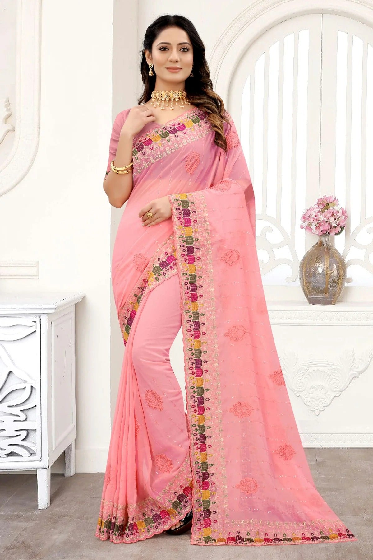 Peach Colour Georgette Saree SD1090930_b7a1859e d421 4dc0 bf54 3254b6f069ba