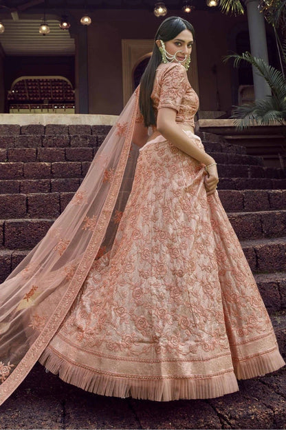 Peach Colour Georgette Sequins Work Lehenga Choli LC1080242 A