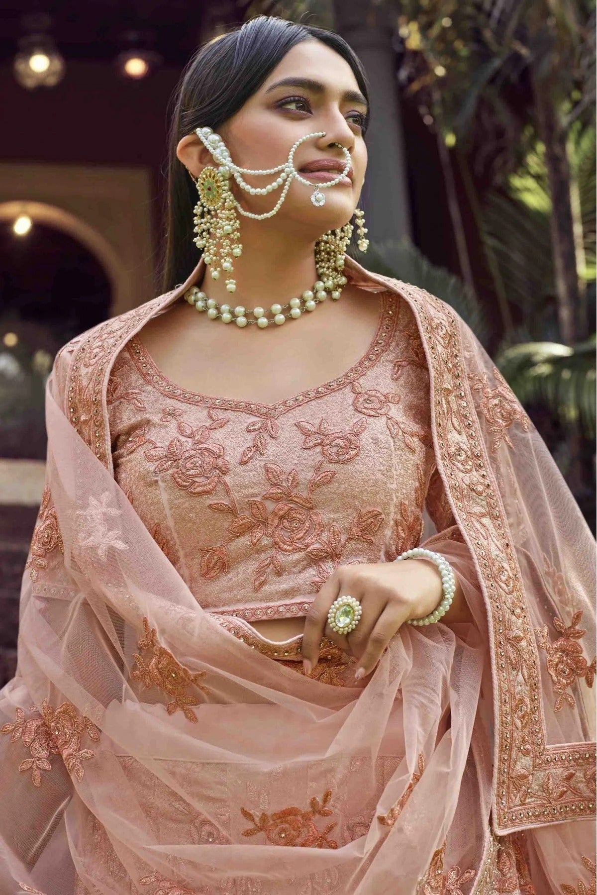 Peach Colour Georgette Sequins Work Lehenga Choli LC1080242 B